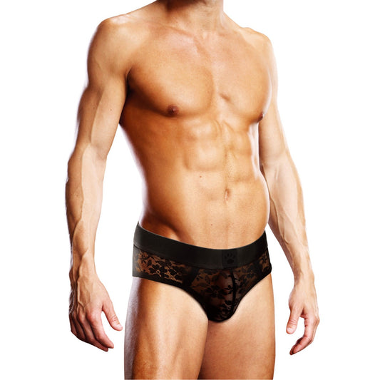 Mens Floral Lace Briefs - Black