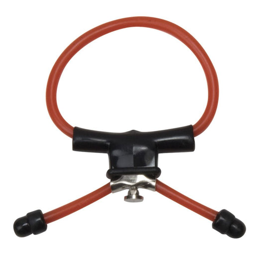 Ace Adjustable Cock Ring. SKU Code: 21-46RD-BCD. A red silicone adjustable cock ring with a black base and metal fastening. 
