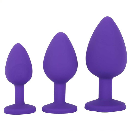 Trio Of Jewels  3 Piece Butt Plug Set - Purple 2.5, 3 and 3.5 inches