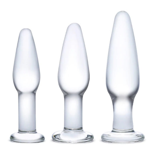 Glass Anal Training 3 Piece Butt Plug Set - 4 Inch 4.75 Inch and 5.25 Inch